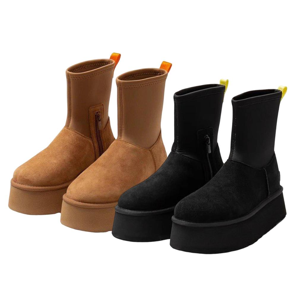 Коричневая обувь для женщин Черный круглый носок Массивная носок Замшевые женские зимние ботинки Ботинок на платформе Женский готический Распродажа Шикарный и элегантный