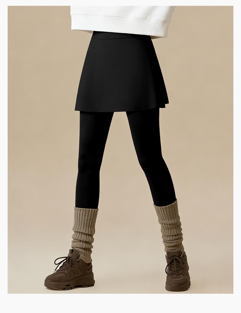 Plus-Size Micro-Flare Skirted Leggings for Women - Warm, Thick, Velvet Base Layer for Spring & Autumn