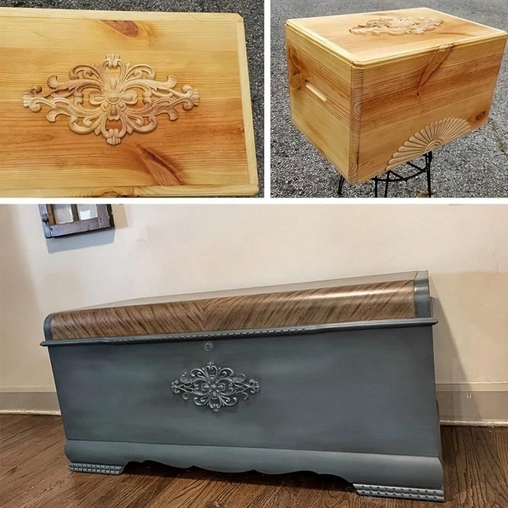 1pc Wood-Carved Furniture Appliques Onlays, Unpainted Center Carving Decal For Door Wall Ceiling Cabinet Dresser Decoration