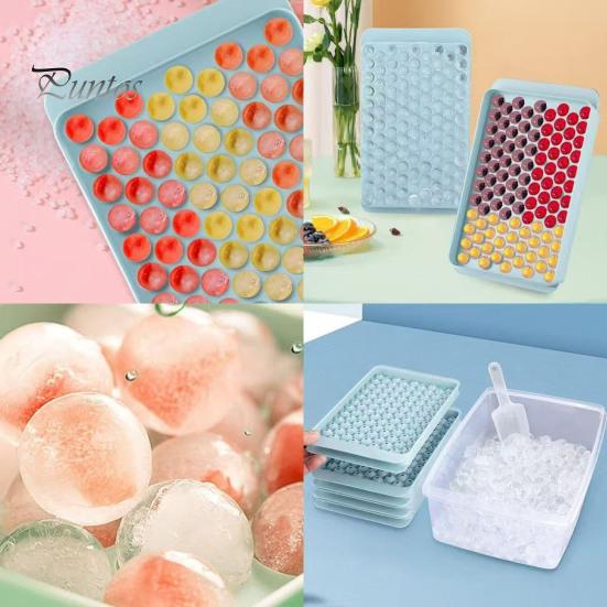 Mini Sphere Ice Tray Cube with Bin And Scoop, Small Round Balls Ball Mold for Coffee Drinks, Easy Release Stackable Silicone Freezer Clean