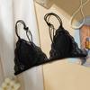 Women's Lace Bra Underwire Less See Through Bra Small Chest Triangle Cup Ultra-thin Lace Bra Pure Desire Beautiful Back Front Buckle Bra