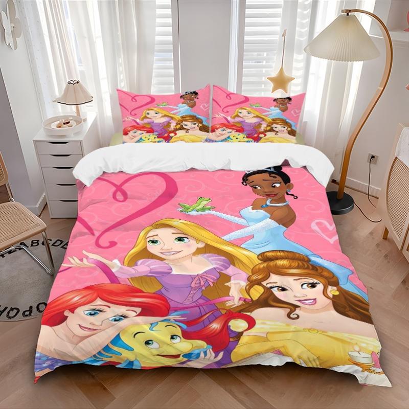 3pcs Cartoon Disney Princesses Bedding Set - Includes 1 Quilt Cover and 2 Pillowcases, Comfortable Bedding with Stylish Design for Bedroom, Machi