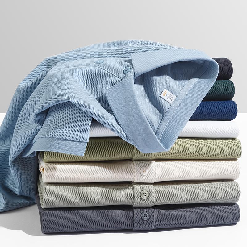 2025 New Summer Men's Lapel Short-sleeved T-shirt Polo Shirt Solid Color Top