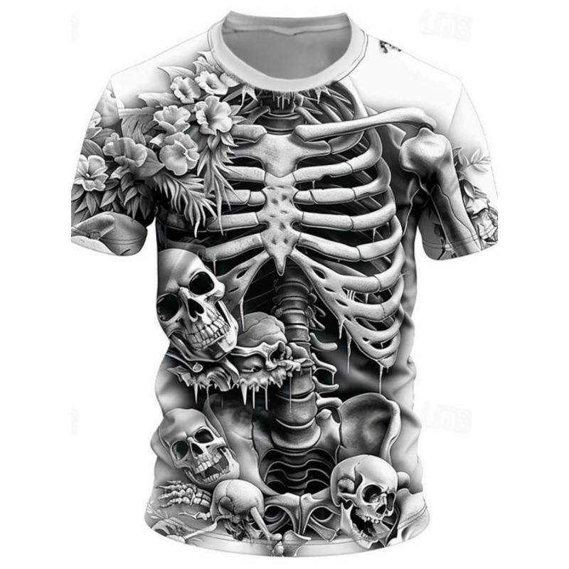 Повседневные футболки с 3D принтом и крутыми черепами и скелетом, мужские футболки в уличном стиле, рубашки с круглым вырезом и короткими рукавами, летняя классическая одежда