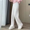 Белые вязаные широкие брюки, женские свободные маленькие прямые повседневные брюки с завышенной талией на осень и зиму