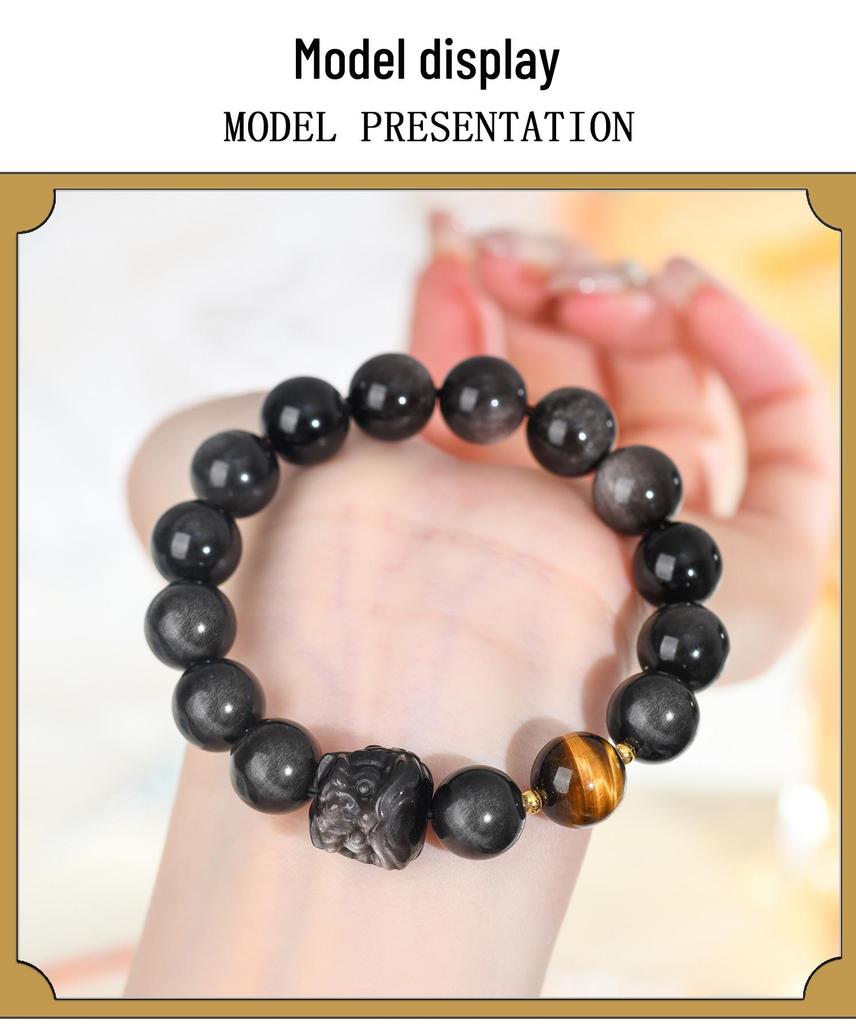 Браслет на одну петлю «Львиный танец» из обсидиана: Модный унисекс-бестселлер