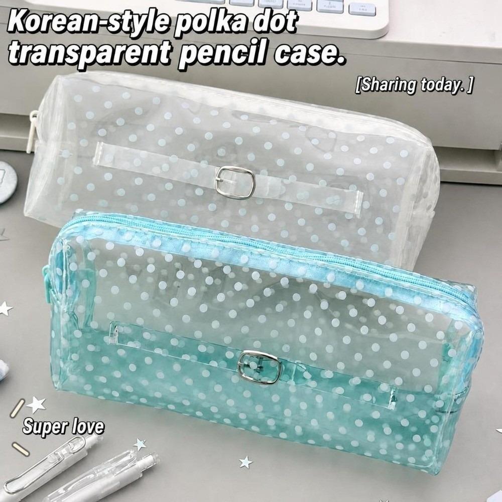 Polka Dot Print Pen Bag Transparent Stationery Pouch Portable Stationery Bag Students
