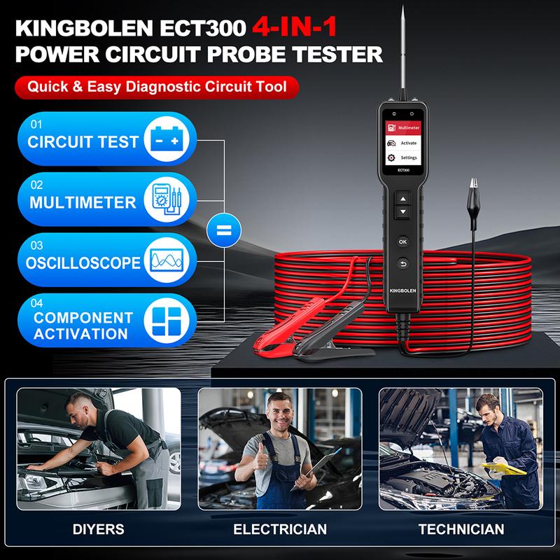 KINGBOLEN ECT300 Автомобильный электрический тестер цепей 0В-80В Тест сопротивления Набор щупов-осциллографов для компонентов Светодиодный дисплей Мультиметр