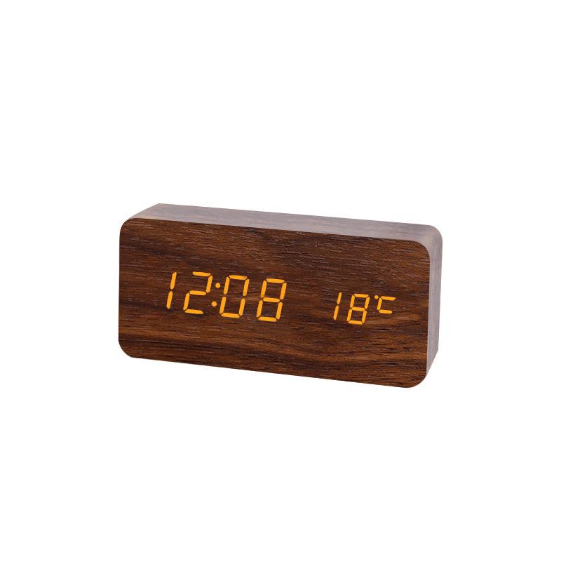 Wooden Clock Thermometer Electronic Clock Creative Wooden Student Alarm Clock Triangle Digital Clock