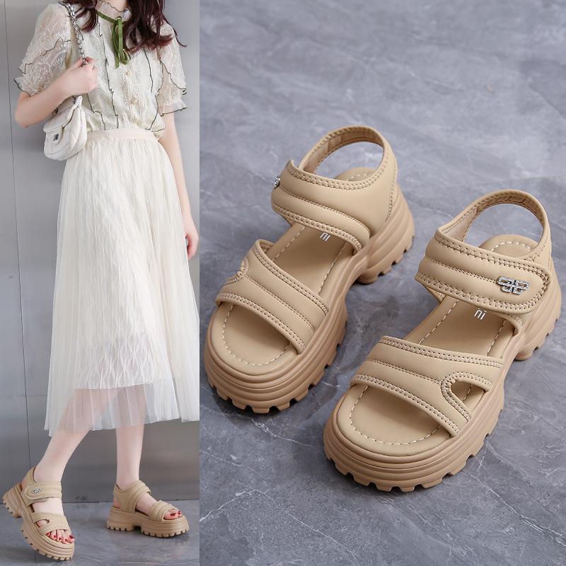 Спортивные сандалии женские летние кроссовки с толстой подошвой повседневные модели Tide с открытым носком на липучках пляжная обувь женская модная женская летняя дышащая обувь