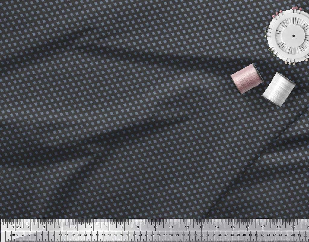 Soimoi Black Poly Crepe Fabric Dot Ikat Print Fabric by the Metre 42 Inch