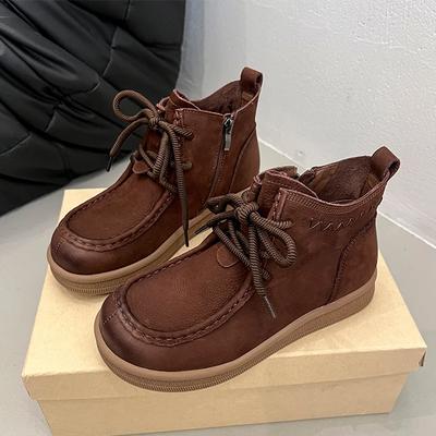 Женские танкетки Ретро Женские ботильоны Осенний тренд Круглый носок Платформа Ботильоны Удобная обувь для женщин Модные короткие ботинки