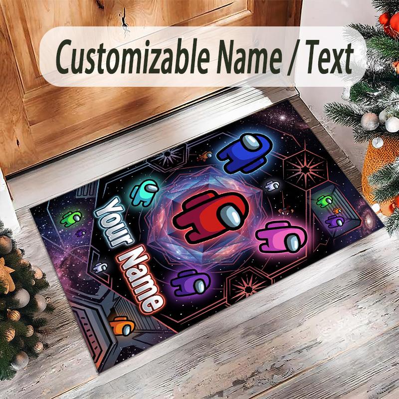 Personalized Crystal Velvet Carpet Custom Name Text,Among Us Anti Slip Area Rug For Home Decoration