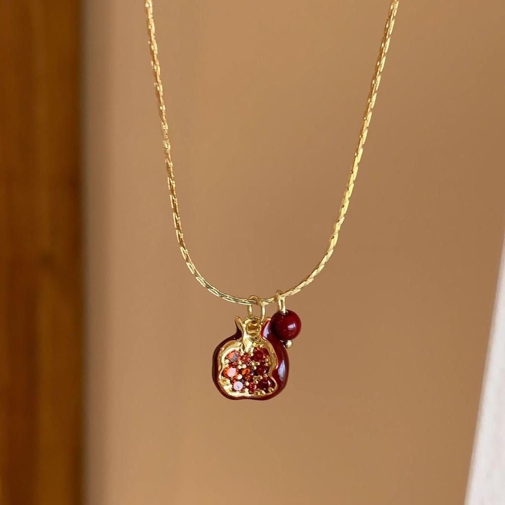 Cute Pomegranate Pendant Necklace Red Clavicle Choker Trendy Fruit Earrings Party