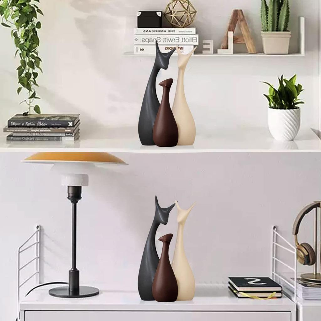 Home Decor Lucky Deer Family Matte Finish Ceramic Figures - (Set of 3, Matte Brown)