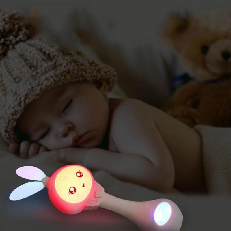 Детские музыкальные мигающие погремушки, игрушки-прорезыватели для кроликов, колокольчики, мобильные детские погремушки, стоп, слезы, развивающие игрушки для новорожденных, 18 месяцев MYY