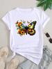 (Asian Size) Women Letter Flower Lovely Cute Tee Top Clothing Casual Short Sleeve T Shirt Fashion Print Lady Female Graphic T-shirts