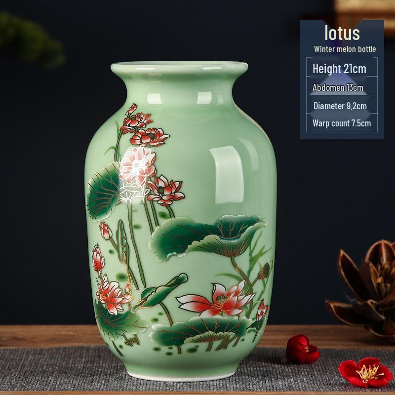 Зеленая Глазурь Антикварная Керамическая Ваза в Китайском Стиле из Цзиндэчжэня для Цветочных Композиций и Домашнего Декора