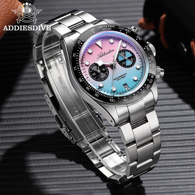 ADDIESDIVE 40MM Chronograph Quartz Watch 316L Stainless Steel Date Display Ceramic Bezel Wristwatches for Men Waterproof Watches