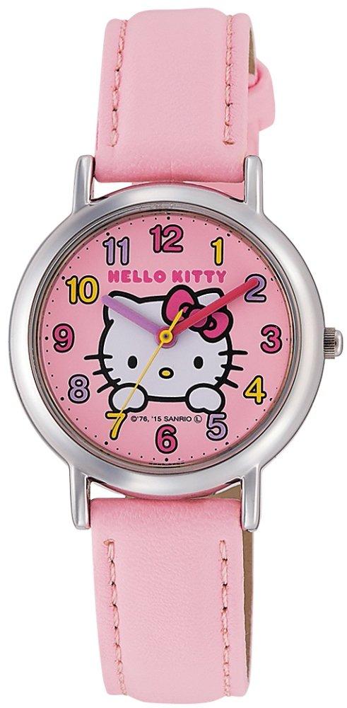 Женские наручные часы Citizen Pink Analog Hello Kitty Водонепроницаемые с кожаным ремешком Q&Q (HK15-002)
