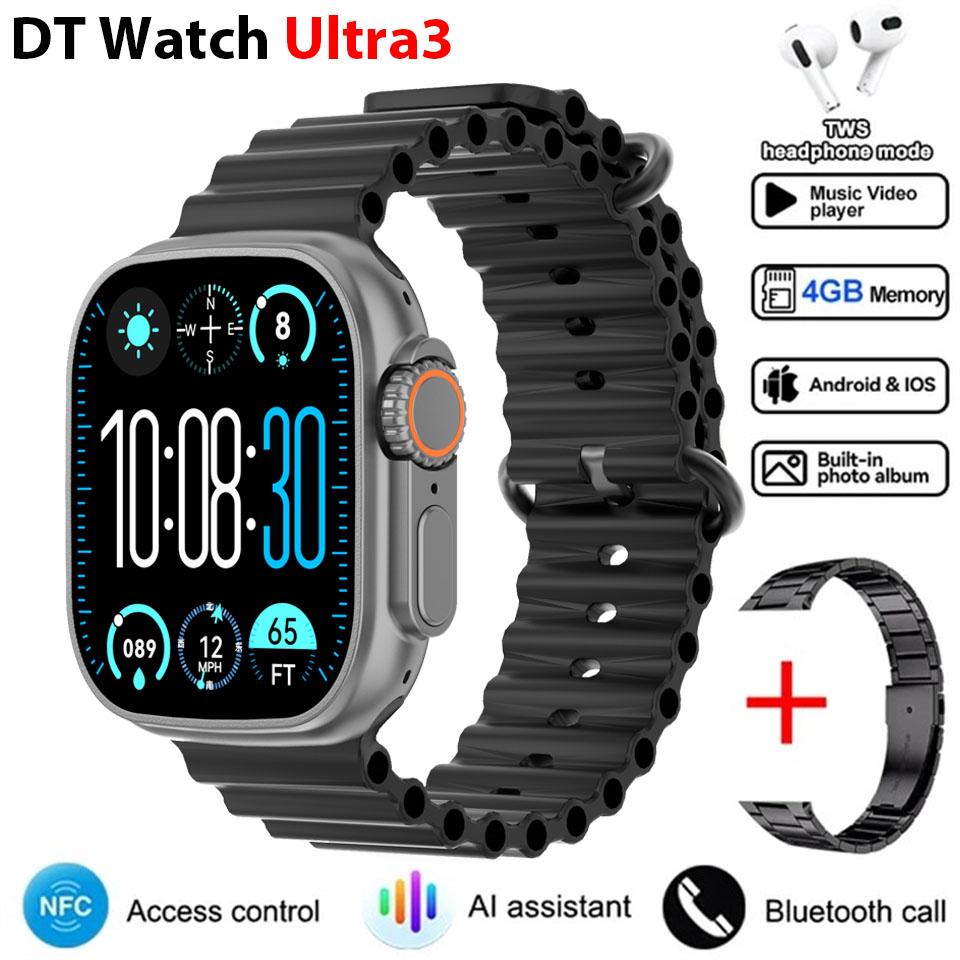 Смарт-часы DT Ultra 3 Экран Amoled 4 ГБ MP3 MP4 плеер Bluetooth Обмен сетью Магазин приложений ChatGPT Умные часы с искусственным интеллектом Мужские спортивные часы