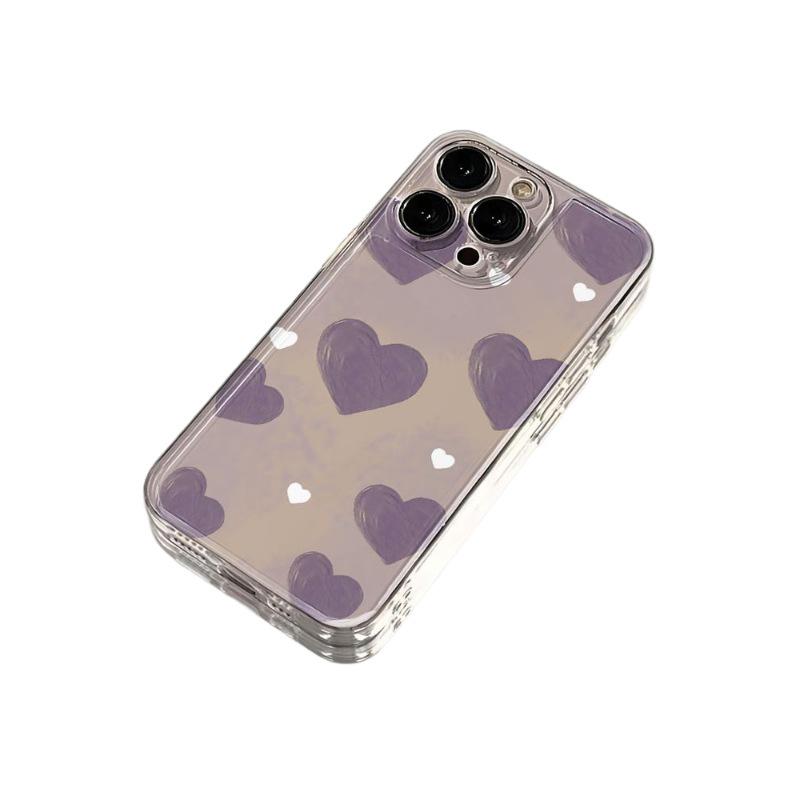 Чехол с масляной живописью «Пурпурное сердце» для Apple iPhone 13-16 Pro Max, прозрачный космический дизайн