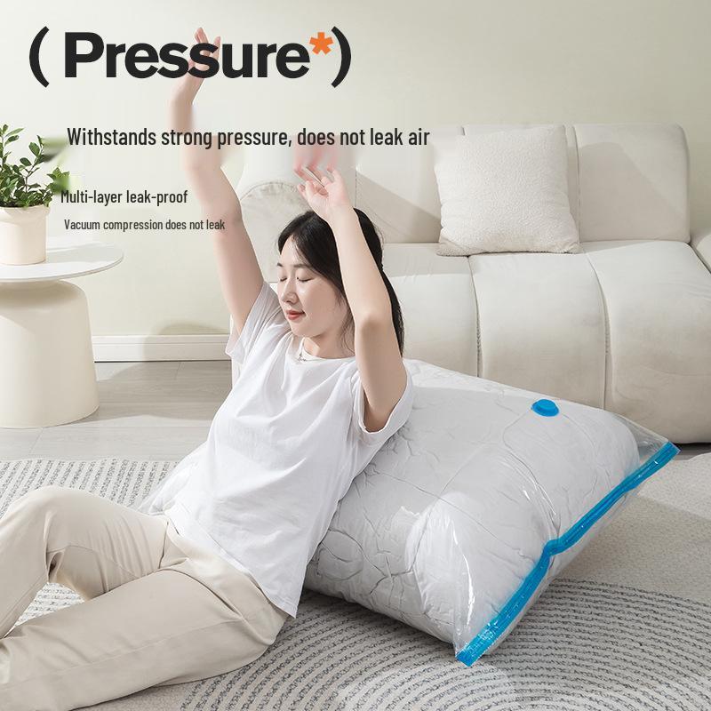 Transparent Blue Vacuum Compression Storage Bag for Clothes & Quilts with Air Pump