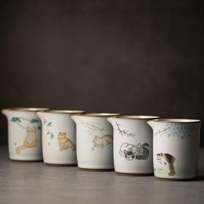 300 мл Ru Kiln Fair Cup Cute Cat Tea Divider Ceramic Even Cup Gong Cup