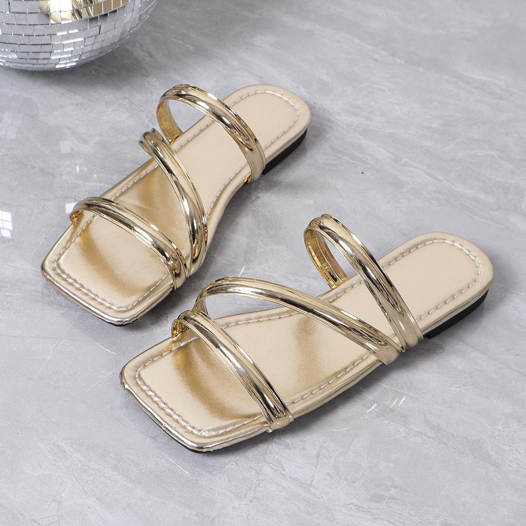 Summer Sandals for Women Flat Sandal Sparkle Rhinestone Slide Trendy Women's Beach Sparkly Dressy Slip On Bling Casual Shoes