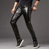 Мужские брюки-карандаш, яркая поверхность, однотонные, застежка-молния, средняя посадка, брюки из искусственной кожи, облегающие, мотоциклетные брюки, уличная одежда