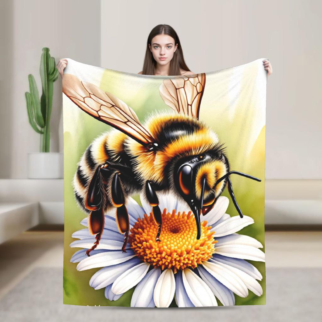 Soft Throw Blanket Travel Office Bee and Flowers Blankets Flannel Bedspread For Home Decor Graphic Sofa Bed Cover
