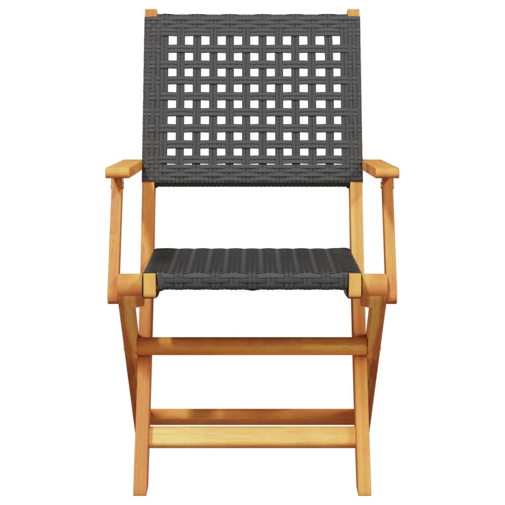 Garden Chairs 2 pcs Black Solid Acacia Wood and Poly Rattan