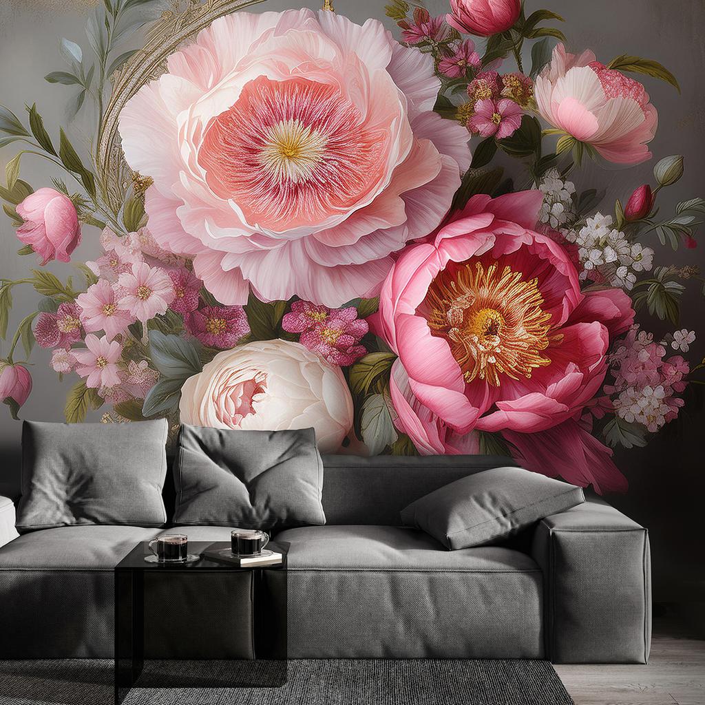 Wallpaper Natural Foliage Flowers Pink