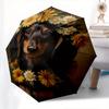Flower Crown Dachshund Theme 8 Bone Hand Automatic Folding Fashion umbrella, Compact and Portable Design, A Perfect Gift for Birthday, Chris