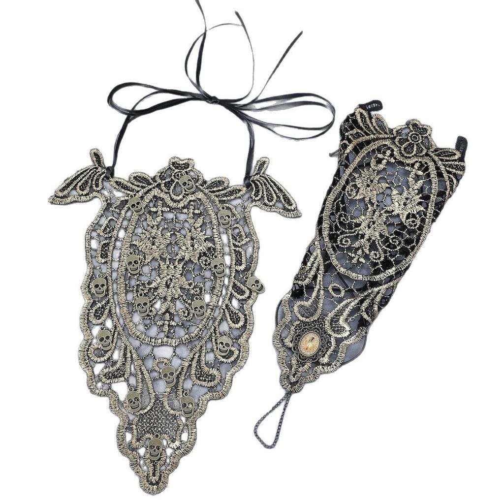 Готический ажурный чокер с цветком-черепом: Хэллоуинское колье высокого класса для женщин