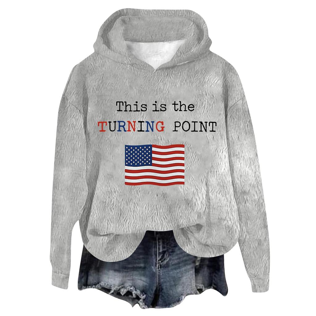 Women's Hooded Long Sleeve Printed Flannel Top Hooded Sweatshirt