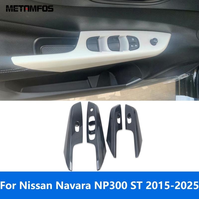 For Nissan Navara NP300 ST 2015- 2024 2025 Carbon Fiber Window Lift Switch Cover Trim Interior Armrest Frame Car Accessories