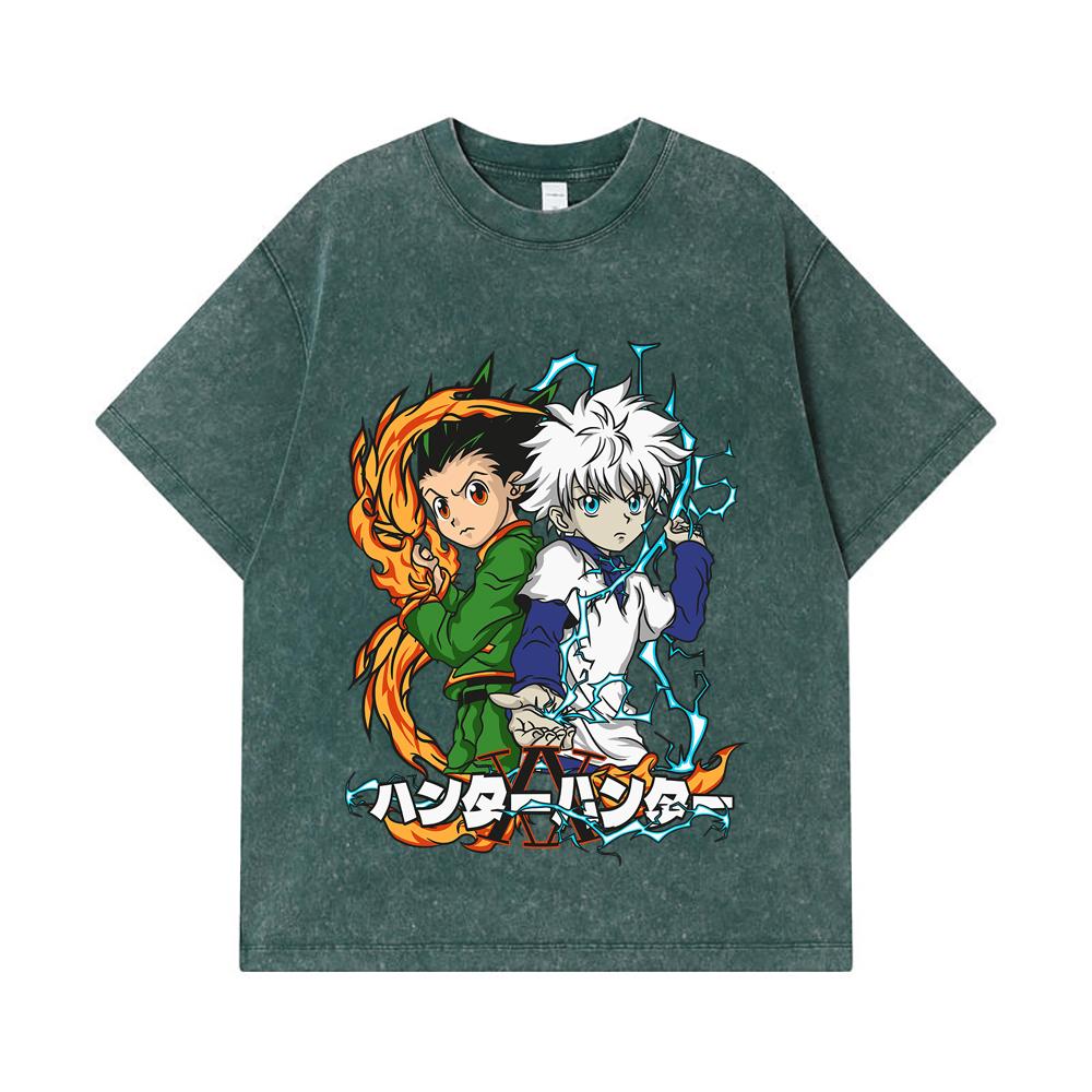 275 GSM Washed T-shirts 100% Cotton HXH V7 Gon Killua Print Unisex Heavy Cotton T Shirt