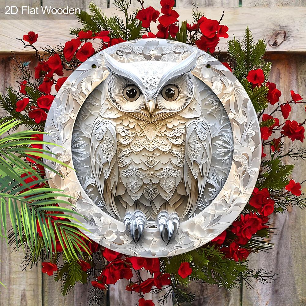 Cool Owl Wooden Sign, Funky Owl Round Sign for Front Door Wall Hanging Decor, Ideal Home Hanging Ornament