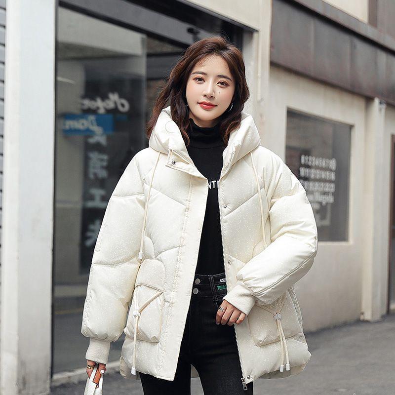 Winter Down Cotton Jacket Warm Casual Korean Style Loose Basic Women Hooded Parka Fashion Oversize Coat