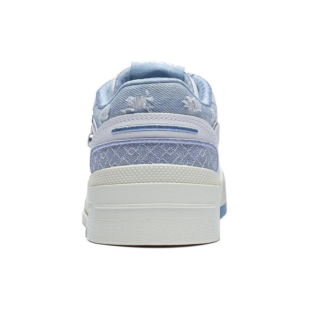 Li Ning 001 Btc Prm Ткань Синтетическая кожа Коровий спилок Износостойкие дышащие низкие кроссовки для скейтбординга Женские кроссовки Белый Синий AGCT004-1