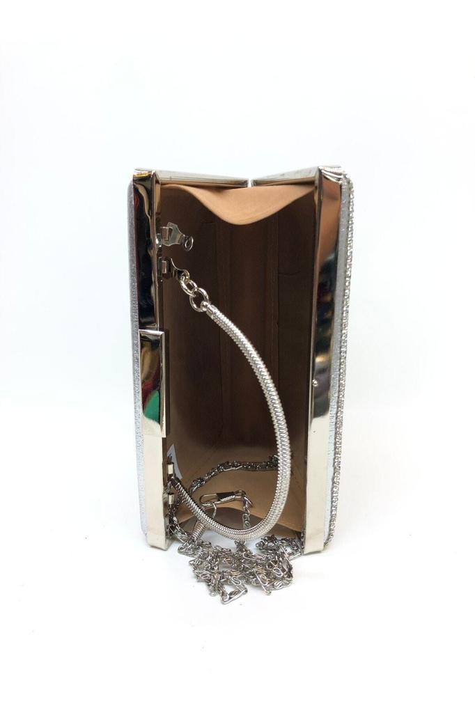 Women's Stylish and Useful Evening Dress Bag Women's Silver Triangle Patterned Evening Bag