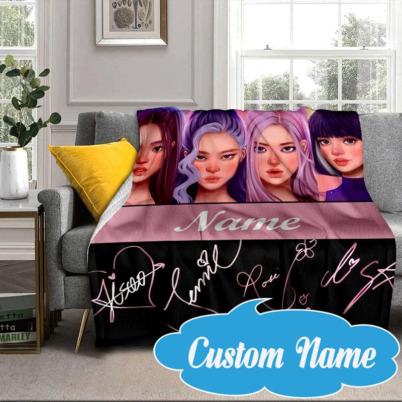Custom Name Kpop Group Fashion Blanket bed sofa Blanket Flannel Blanket for Camping, Hiking, Picnic Essentials,gift for Fan family