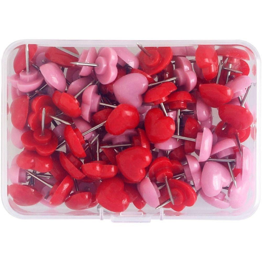 50pcs Heart shape Colored Push Pins Plastic Thumb Tacks Decorative Studs School Stationery