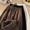 American Retro Brown Coffee Pants Men's Plus Velvet Winter Corduroy Wide-leg Sweatpants Outer Wear