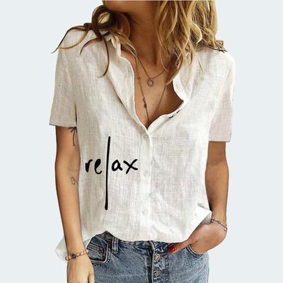 Женская модная футболка с воротником с отворотом и принтом, летняя и осенняя повседневная футболка с коротким рукавом, женская блузка с принтом, хлопково-льняная футболка-кардиган