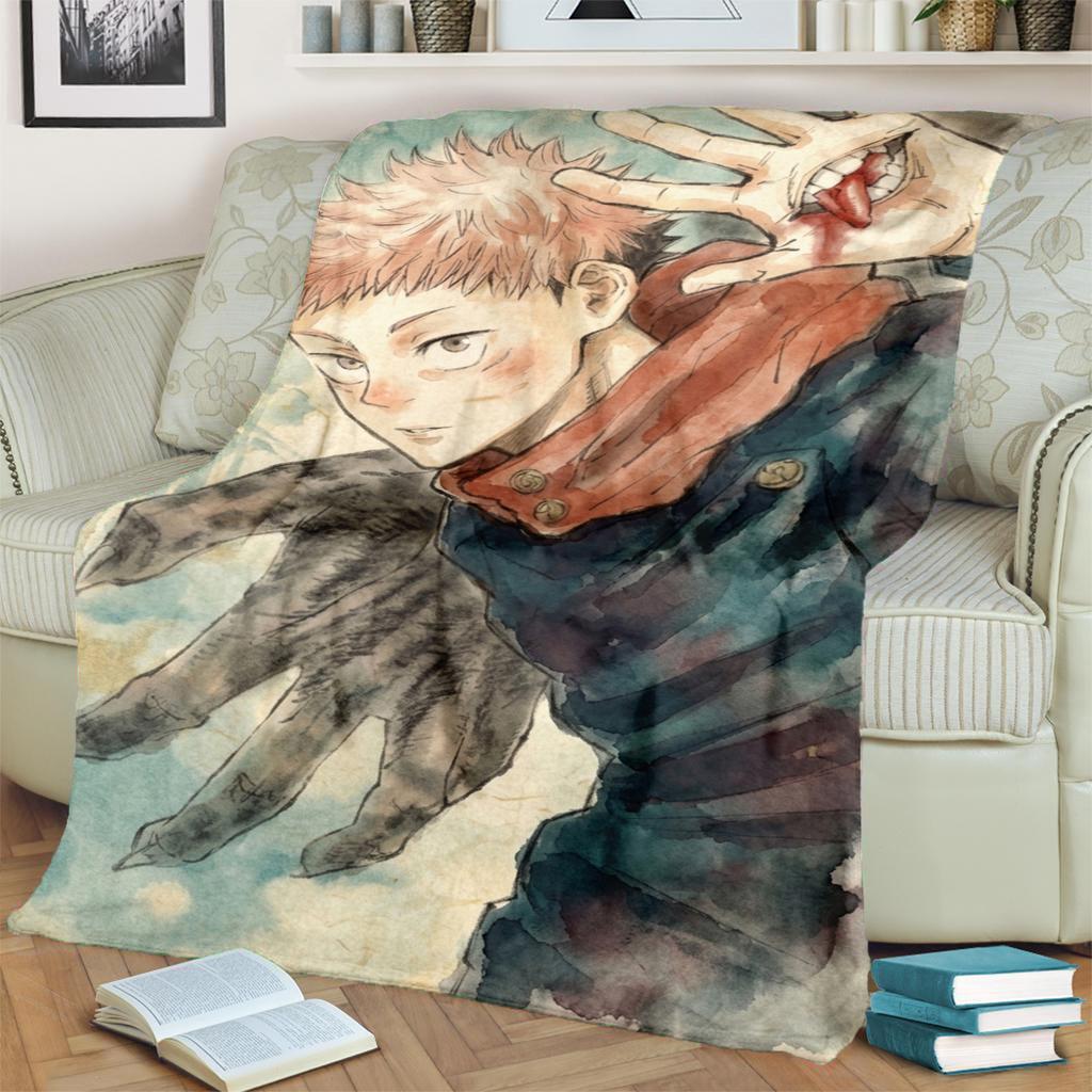 Cozy Jujutsu Kaisen Print Blanket Warm Flannel for Bedrooms, Sofas, Beds, Chairs, Picnics, Travel