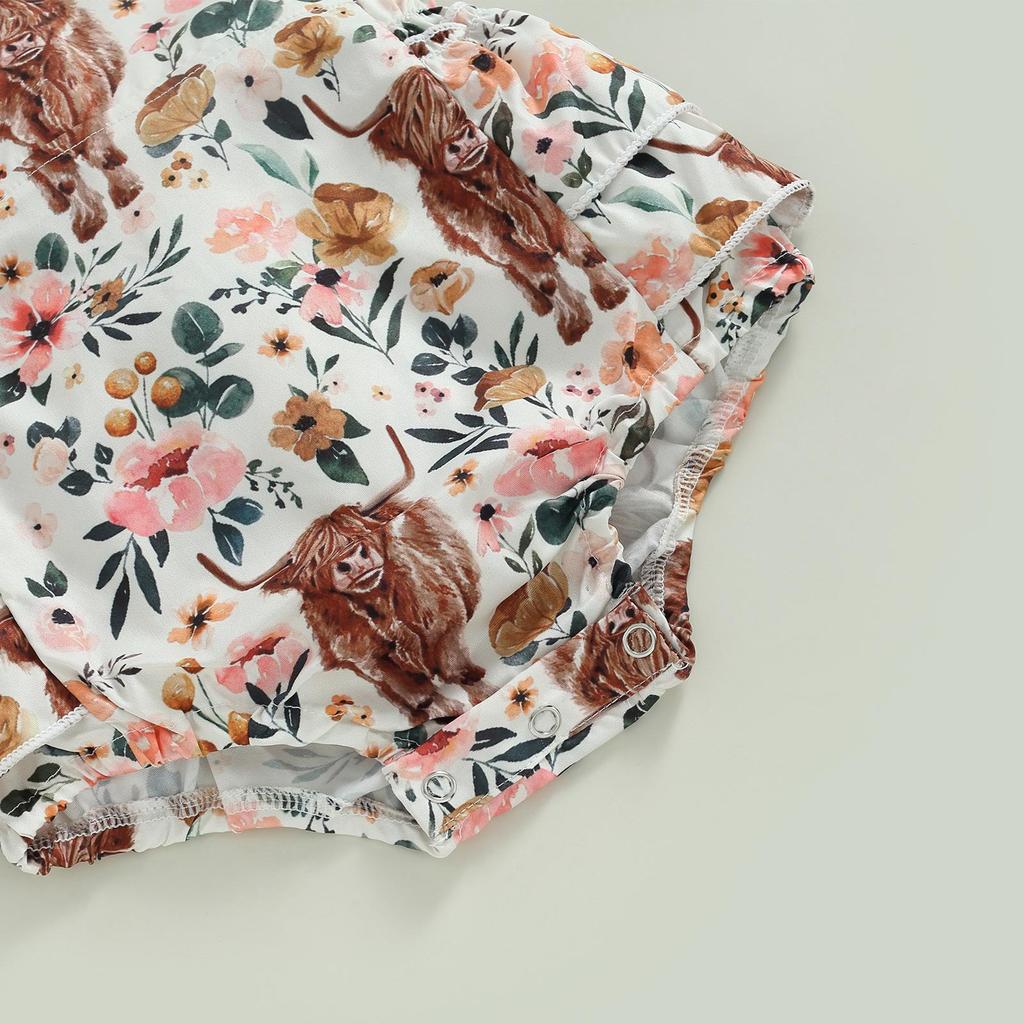 Одежда в стиле вестерн для маленьких девочек, комбинезон с принтом коровы, комбинезон без рукавов с рюшами, боди, повязка на голову, наряд для детской пастушки