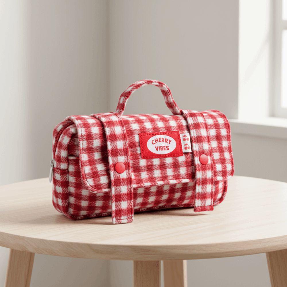 Sweet Grid Pencil Case Portable Pen Organizer Pouch Cute Stationery Organizer Office Use
