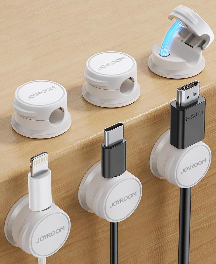 Joyroom Magnetic Cable Holder, 6-Piece Set, Cable Clips, Cable Management, Smooth Cable Adjustment, Desk Cord Clips, Strong Adhesive, USB Cable
